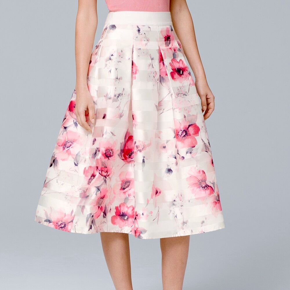 New with Tags White House Black Market Satin Skirt Stripes Floral Hidden Zipper